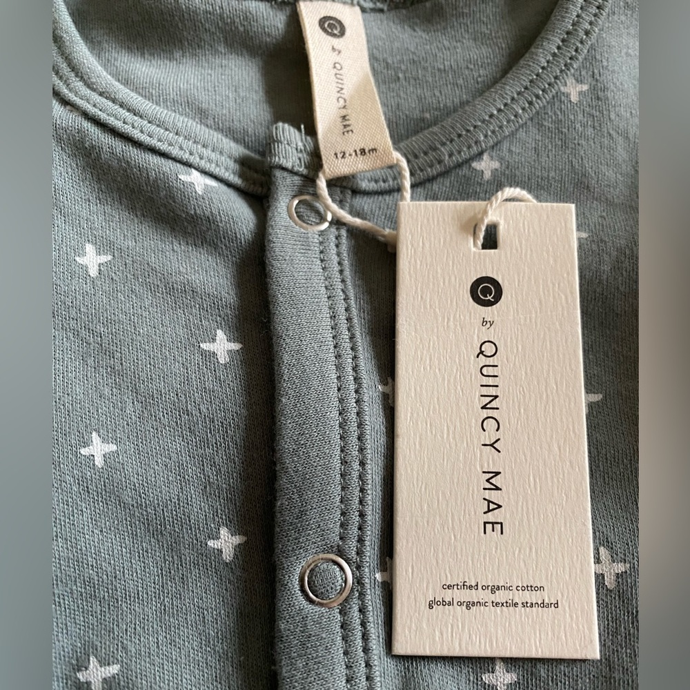 🆕 *FINAL* Quincy Mae footed sleeper, Color: Sea, Plus design, organic cotton PJ - Picture 3 of 11